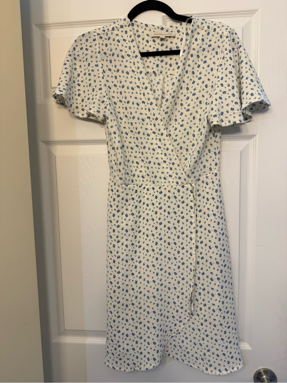 White and Blue Floral Wrap Dress by